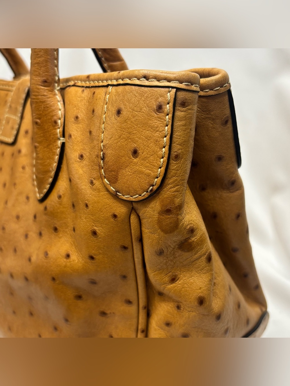 Vintage Dooney & Bourke Ostrich Embossed Leather Satchel Tan w/ Duck Charm - Picture 7 of 14